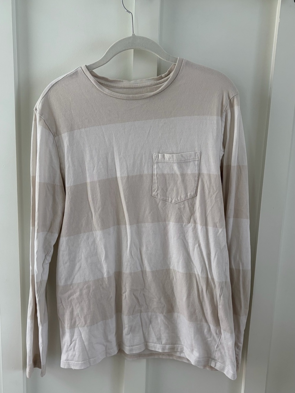Goodfellow & Co Men’s Striped Long Sleeve Pocket Tee | Size Medium | Beige White